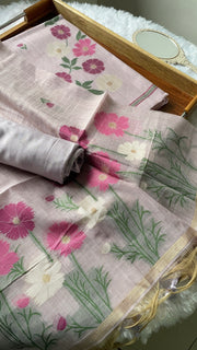 Whimsical Weaves Lavender Soft Muga Cotton Jamdani Unstitched Suit Set